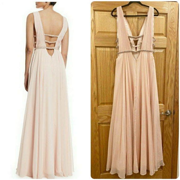 Jovani Sleeveless V Neck Gown W/ Lattice Details - Picture 2 of 15